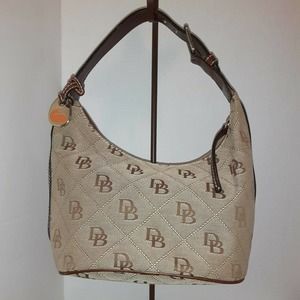 Dooney & Bourke Signature Hobo Beige Brown Canvas